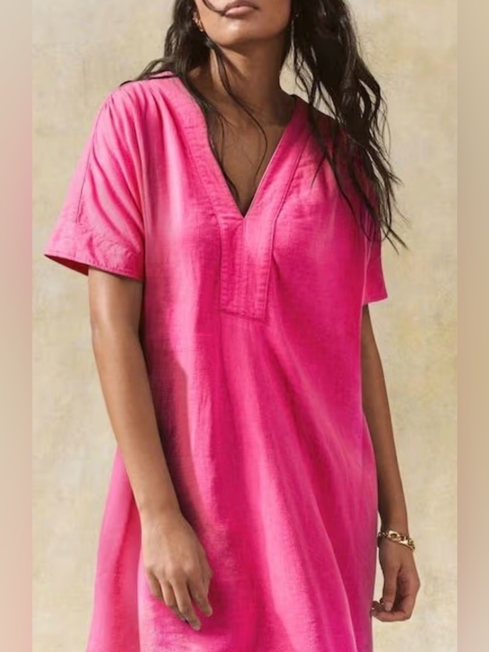 AIMAGE Soft Lightweight Vibrant Polyester Fuchsia V-Neck Dress